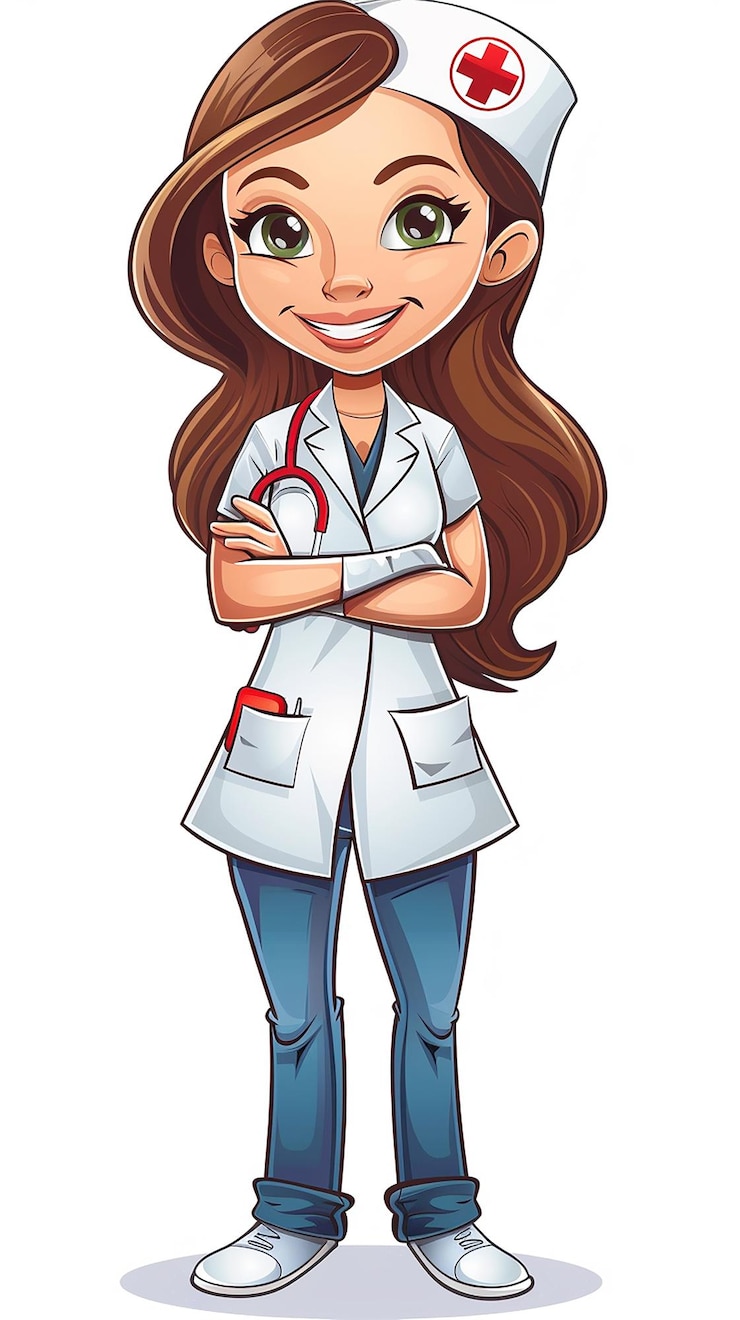 Foto krankenschwester cartoon illustration clip art isolierter weißer hintergrund mediziner