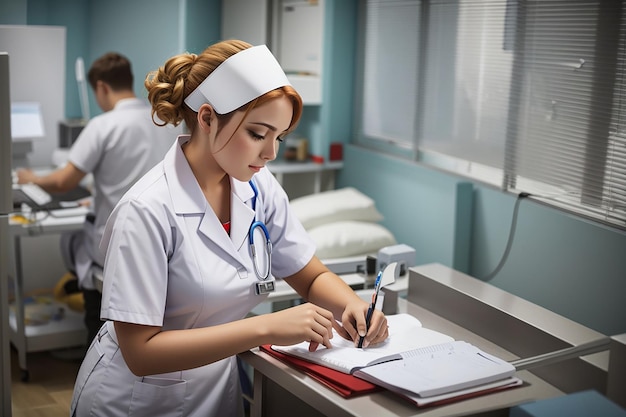 Foto krankenschwester mit hohem winkel
