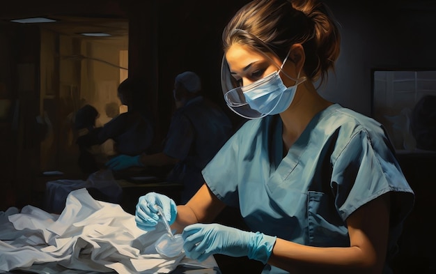 Krankenschwester trägt Handschuhe mit maskierender generativer KI