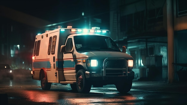 Krankenwagen nachts auf der Straße Generative Ai