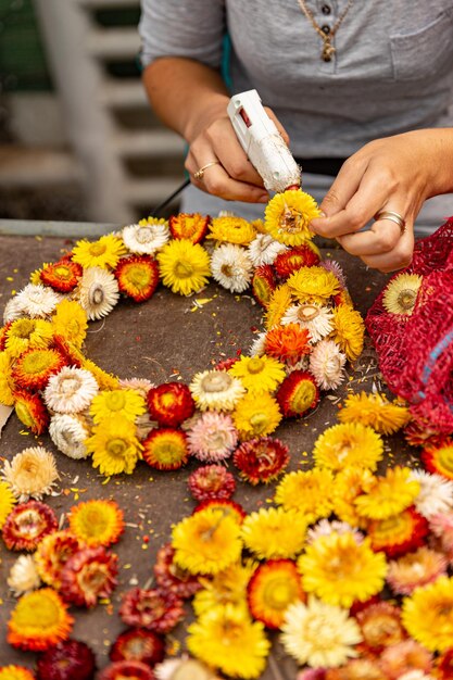 Kranz Herbst bunte Strohblume machen