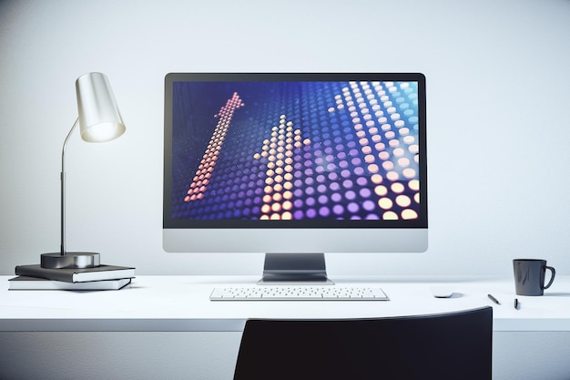 Kreative abstrakte Pfeile nach oben skizzieren auf einem modernen Laptop-Monitor Ziel und Zielkonzept 3D-Rendering