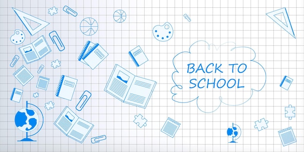 Kreative blau-weiße Back-to-School-Lehrskizze auf Lichtgitter-Hintergrund Lernen Sie Konzept 3D-Rendering