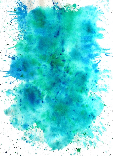 Kreative blaue Splash-Textur für Design. Lebendige handgemalte Aquarell Hintergrund. Handgefertigte Auflage. Dekoratives chaotisches buntes strukturiertes Papier. Handgezeichnete helle künstlerische Malerei mit Flecken.