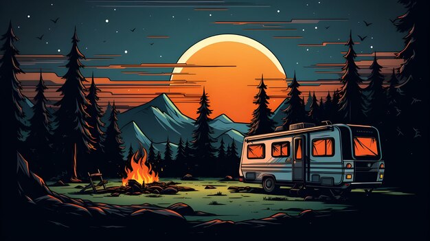 Kreative digitale Kunst Social Media Banner Vorlage Illustrationsdesign von RV Caravan Camper Van