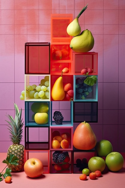 Foto kreative flache lay-komposition verschiedener früchte generative ki