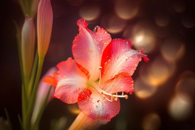 Kreative florale Komposition Close up Gladiolus auf verschwommenem Hintergrund
