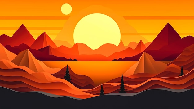 Kreative Illustration mit generativer KI bei untergehender Sonne