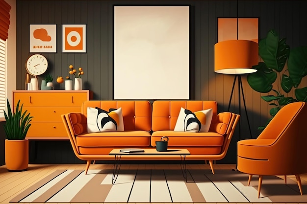 Kreative Komposition eines stilvollen Wohnzimmerinterieurs mit Attrappe