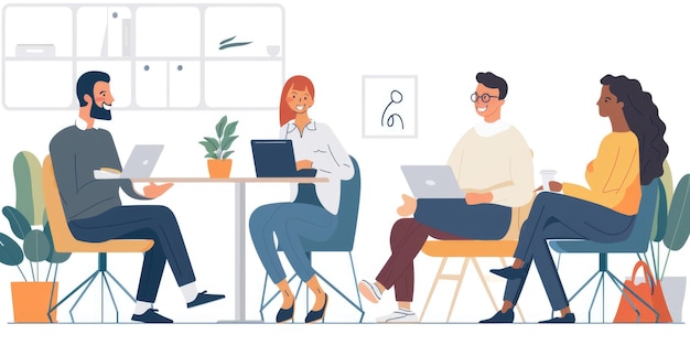 Kreative Team-Zusammenarbeit in einem zeitgenössischen Büro mit Bokeh-Beleuchtung und stilvollem Design AIG62