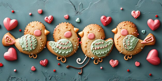 Kreative Vogelförmige Kekse mit Herz-Süßigkeiten