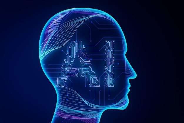 Kreativer Hauptschnitt auf dunklem Hintergrund Künstliche Intelligenz und Innovationskonzept 3D-Rendering