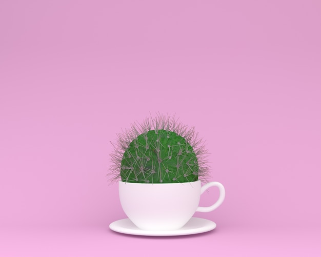 Kreatives hergestellt vom Kaktus mit Kaffeetasse