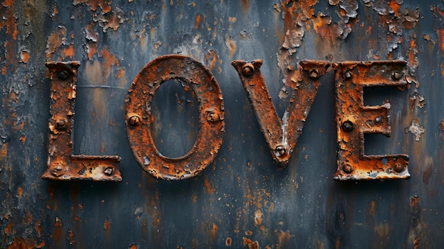 Kreatives horizontales Kunstplakat des Rusty Iron Love-Konzepts