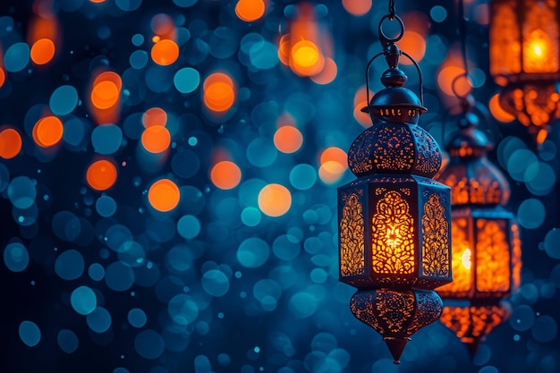 Kreatives islamisches Neujahrsdesign mit hängenden Laternen