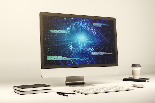 Kreatives Konzept der Code-Schädel-Illustration auf einem modernen Laptop-Bildschirm Hacking und Phishing-Konzept 3D-Rendering