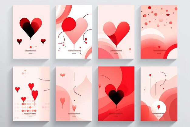 Foto kreatives konzept von glücklichen valentinstagskarten set modernes abstraktes kunstdesign mit geometrischen herzen