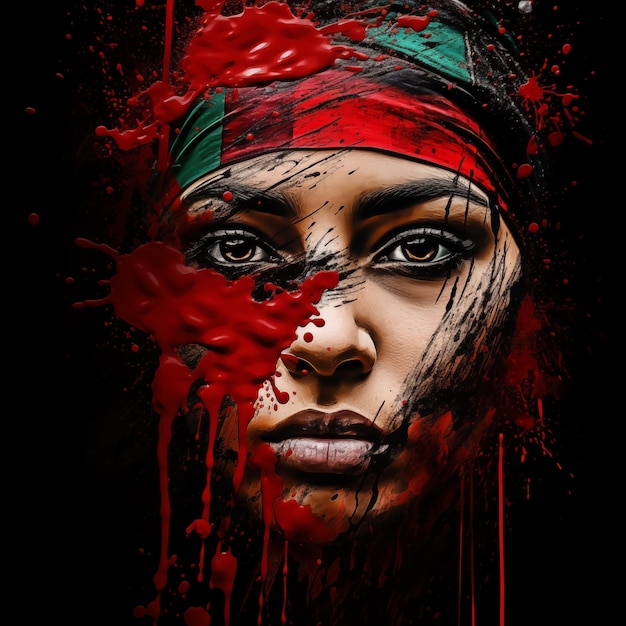 Kreatives Kunst-Make-up in den Farben der palästinensischen Flagge Freiheit für die Palästinenser freie Gaza KI generiert