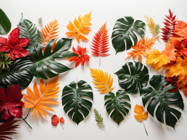 Kreatives Layout aus bunten tropischen Blättern