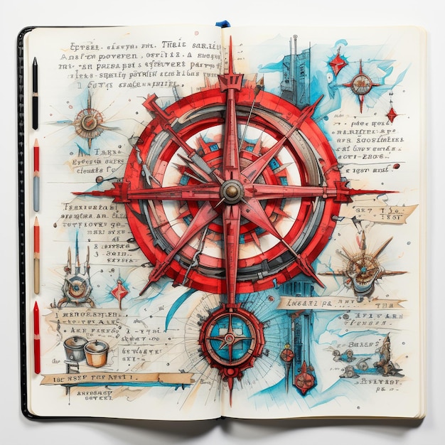 Kreatives Lernen, Zeichnen am Rand eines Notizbuchs zur Weltgeschichte