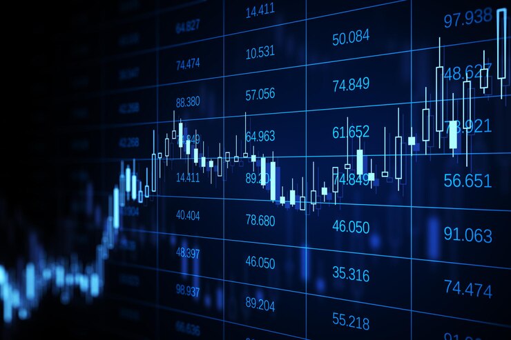 Foto kreatives leuchtendes forex-chart-raster und big-data-hologramm auf dunklem hintergrund handelstechnologie und finanzkonzept 3d-rendering
