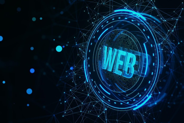 Kreatives leuchtendes Web-Hologramm auf verschwommenem Hintergrund Metaverse und zukünftiges Konzept 3D-Rendering
