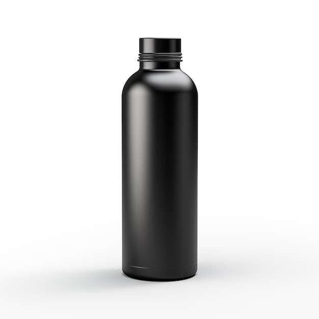 Kreatives Mockup einer schwarzen Aluminiumflasche mit geneigtem Winkel für stilisiertes Branding