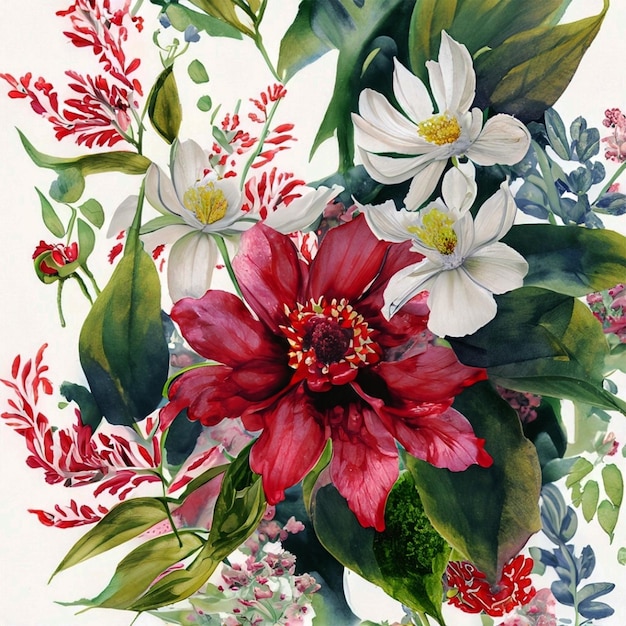 Kreatives Muster mit Aquarell aus bunten Blumen und Blättern als Hintergrund