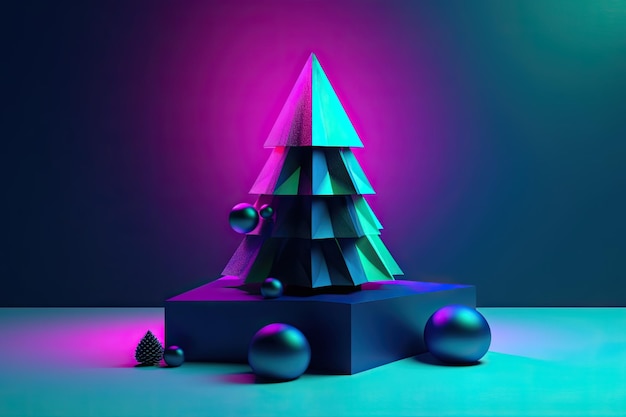 Kreatives Neon-Design von Party-Hintergrund mit Weihnachtsbaum Vorlage für Werbung im Internet, soziale Medien und Mode-Anzeigen Poster Flyer Grußkarte AI generative