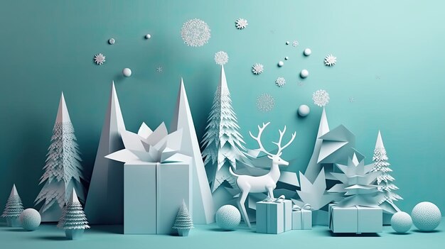Kreatives Pastell-Design von Party-Hintergrund mit Weihnachtsbaum Vorlage für Werbung im Internet, soziale Medien und Mode-Anzeigen Poster Flyer Grußkarte KI-generativ