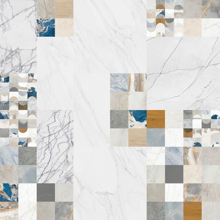 Foto kreatives patchwork-muster stein-keramik-wandpapier-design weißes marmor