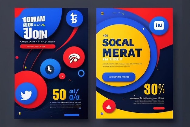 Foto kreatives social-media-banner-design für unternehmen social-media-post-vorlage web-banner einzigartig bearbeitbar rot blau gelbe farbe