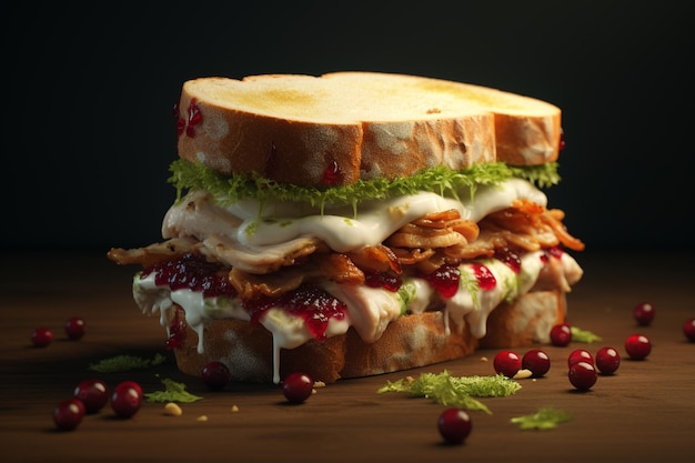Kreatives Thanksgiving-Sandwich mit Schichten aus Türken 00301 03