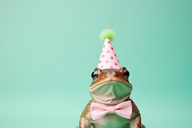 Foto kreatives tierkonzept frosch im partykegel