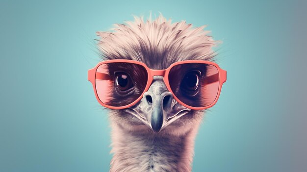 Kreatives Tierkonzept Straußvogel in Sonnenbrille