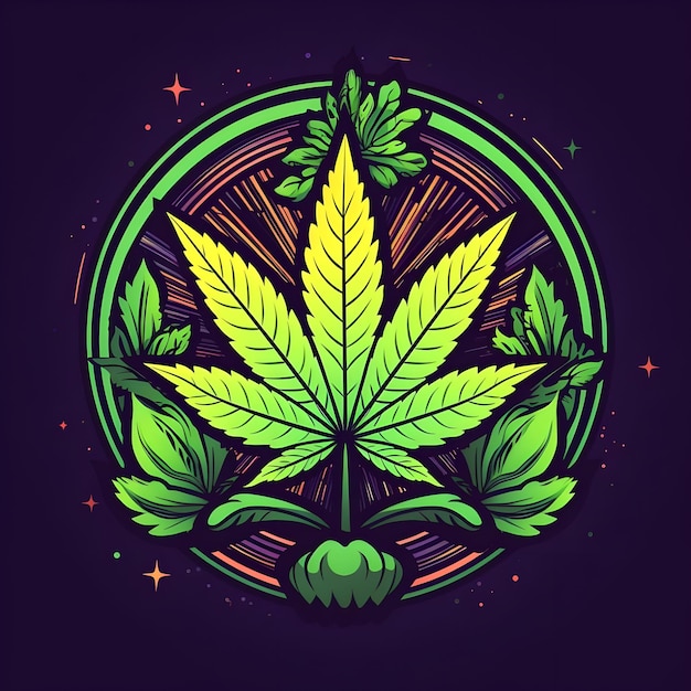 Foto kreatives und lebendiges abzeichen-illustrationsdesign für cannabis-unkraut marihuana hanfblatt