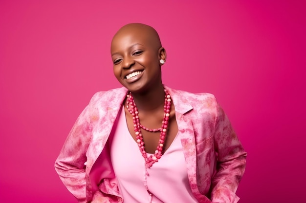 Krebskranke Afrikanerin mit einer positiven und fröhlichen Einstellung, die von der KI erzeugt wurde