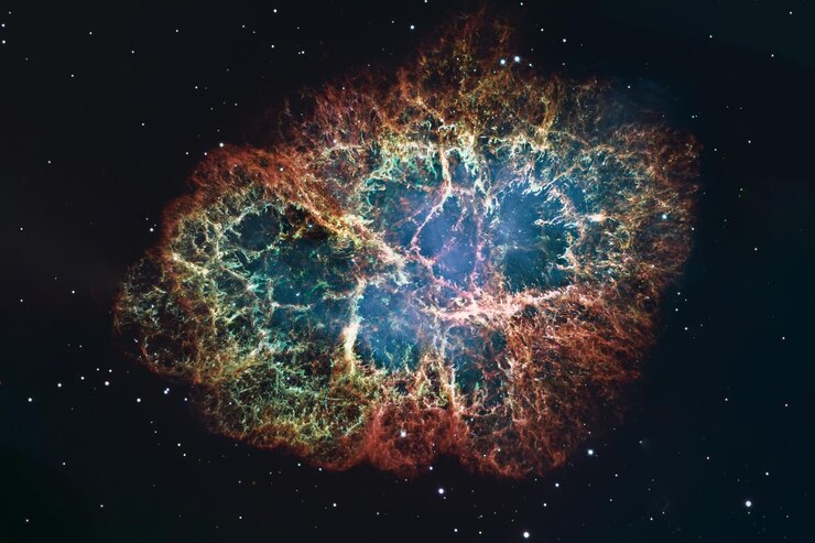 Foto krebsnebel im sternbild stier. supernova core pulsar-neutronenstern. elemente dieses bildes werden von der nasa bereitgestellt.