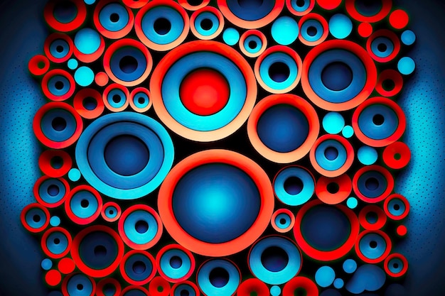 Kreise in Rotblau für abstrakten farbenfrohen volumetrischen Hintergrund, der mit generativer KI erstellt wurde