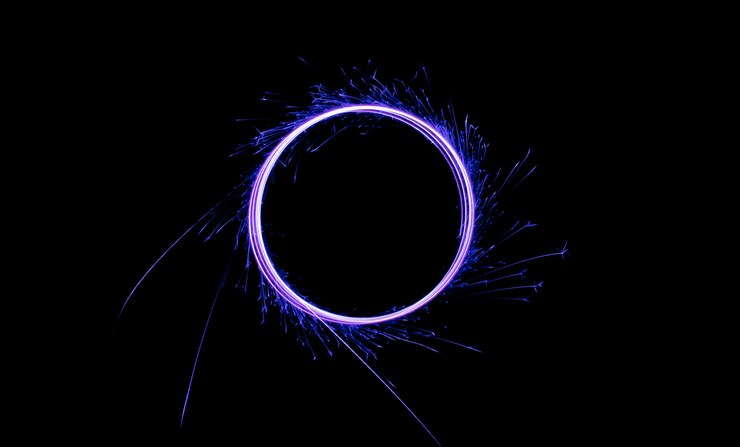 Kreisförmige Lichter mit Funken auf schwarzem Hintergrund