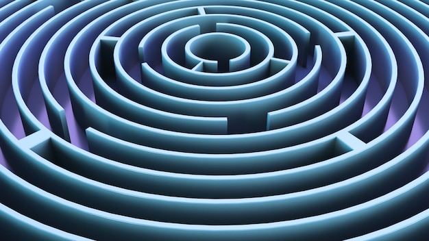 Kreisförmiges Labyrinth. Blaues Thema. Abstrakter Hintergrund