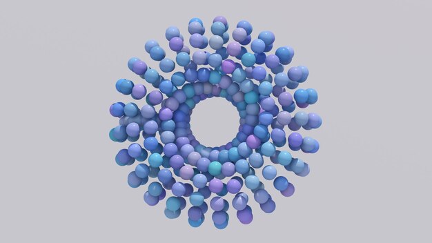 Foto kreisform mit blau-violetten kugeln abstrakte illustration 3d-rendering