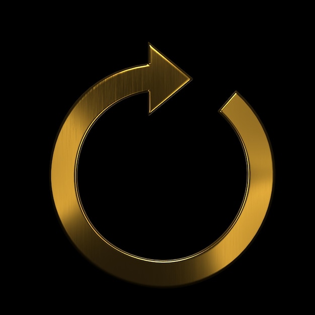 Kreispfeil-Redo-Symbol Gold 3D-Rendering-Illustration