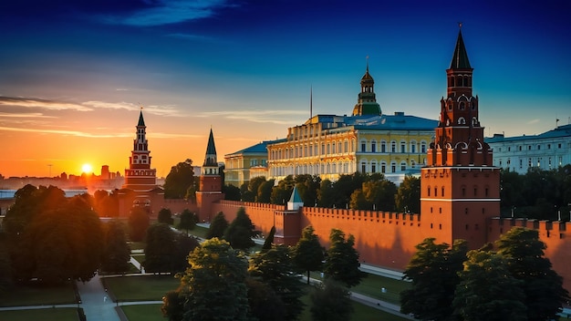 Foto kremlin de moscou no pôr-do-sol de verão