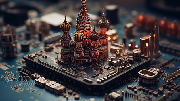 Foto kremlin sobre microchips de circuitos integrados