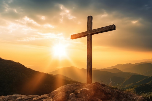 Kreuz von Jesus Christus auf einem Sonnenuntergangshintergrund