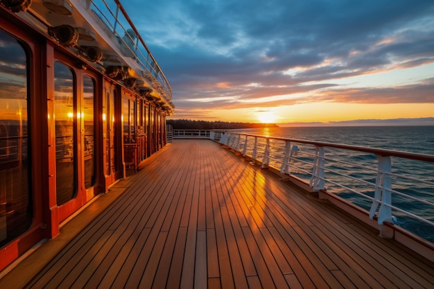 Kreuzfahrtschiffdeck bei Sonnenuntergang