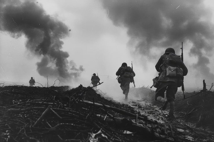 Foto krieg ein moment eingefroren im rahmen die seele wird von furcht und trauer berührt ein, das den schrecken und die traurigkeit des großen krieges verkörpert ein blick auf die geschichte gewickelt in emotion fängt das herz und den geist