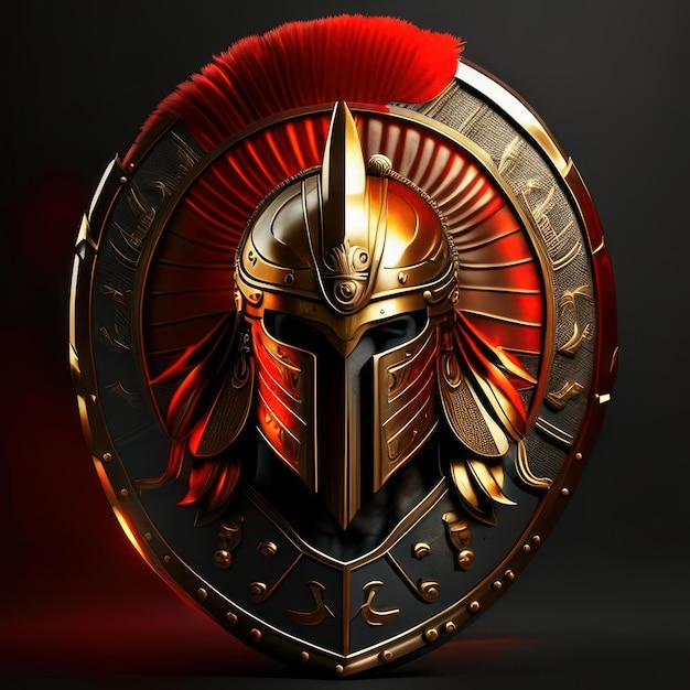 Krieger-Logo mit Schild und Helm mit goldenen Details Generative KI