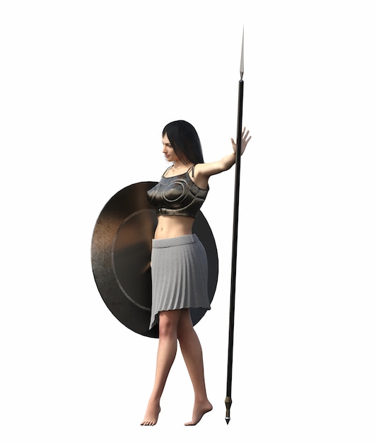 Kriegerfrau, isoliert auf weißem Hintergrund, 3D-Darstellung, cg-Rendering